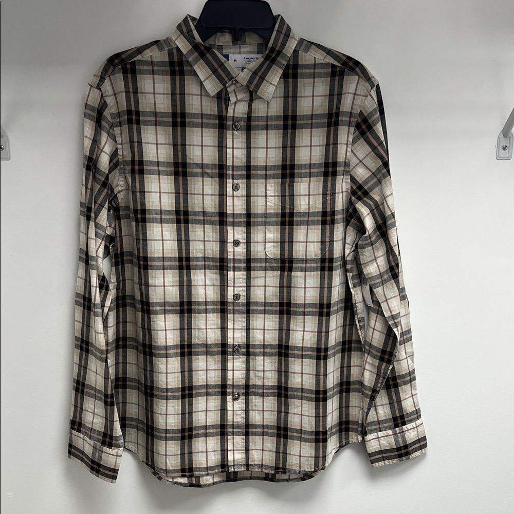 Old Navy Men's Plaid Button-Down Shirt - Black and Cream